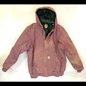 Carhartt WJ130 DPM Women L (12-14) Purple Jacket Quilted Hooded Distress Thrash